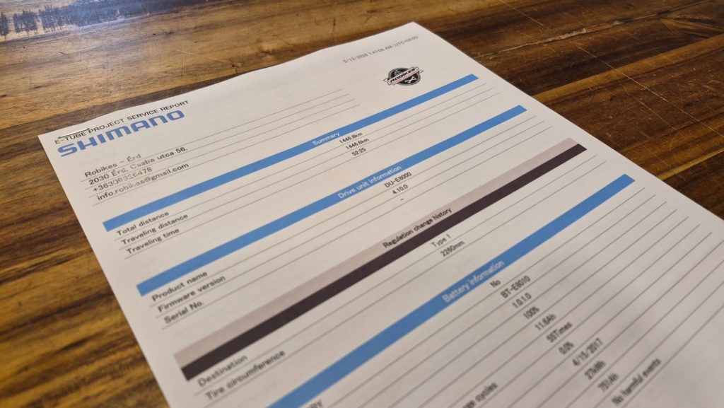Shimano e-bike diagnosztika és rendszerellenőrzés részletes szervizjelentéssel.